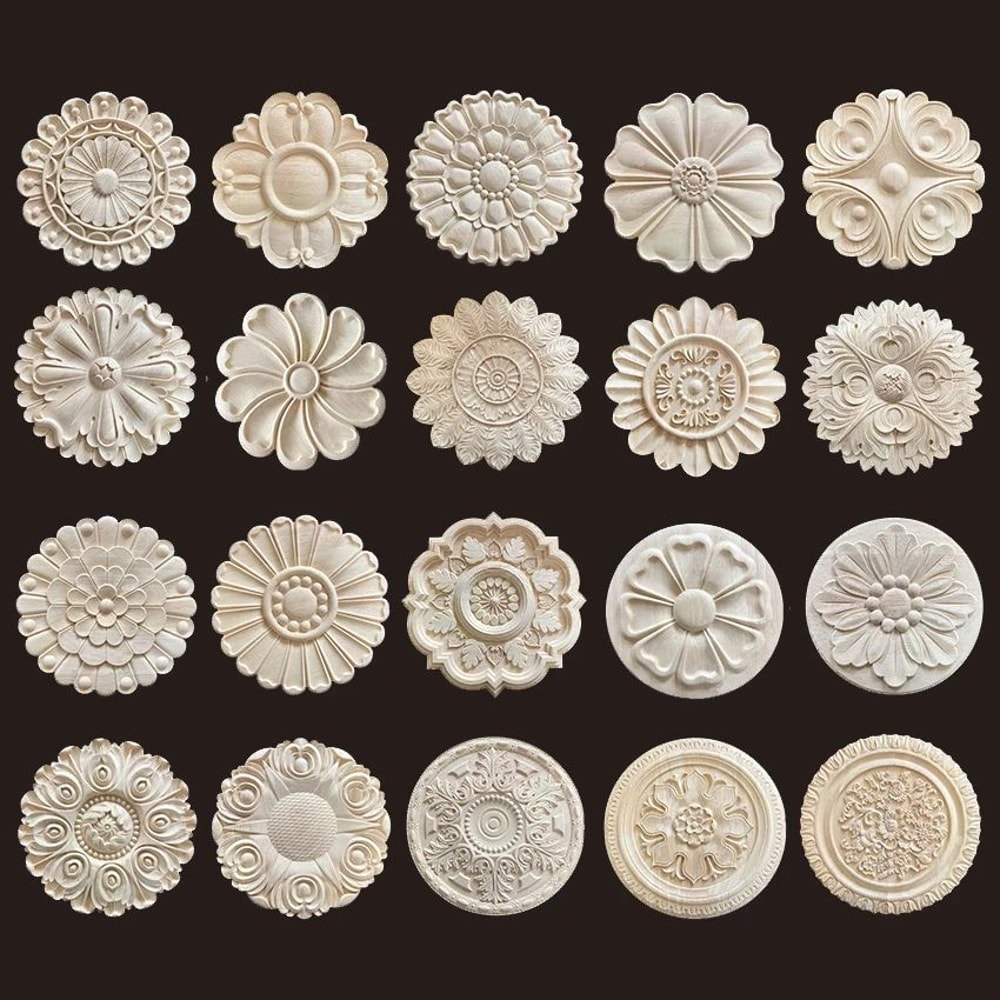Carved Wooden Applique Floral Furniture Onlay Decorative Trim 0
