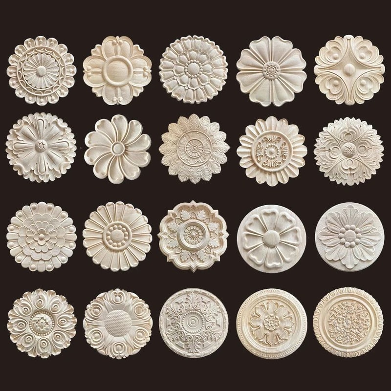 Carved Wooden Applique Floral Furniture Onlay Decorative Trim 0