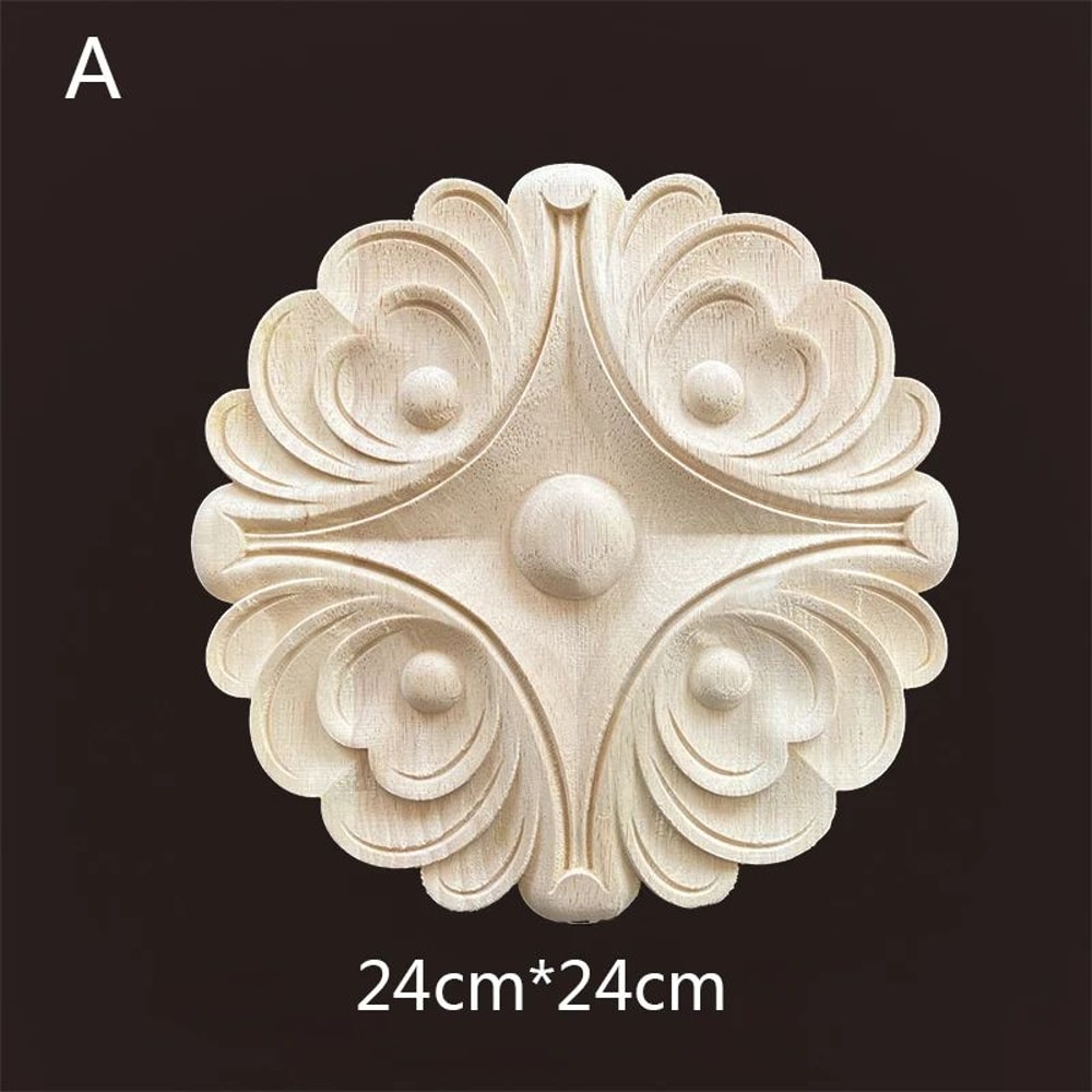 Carved Wooden Applique Floral Furniture Onlay Decorative Trim 8