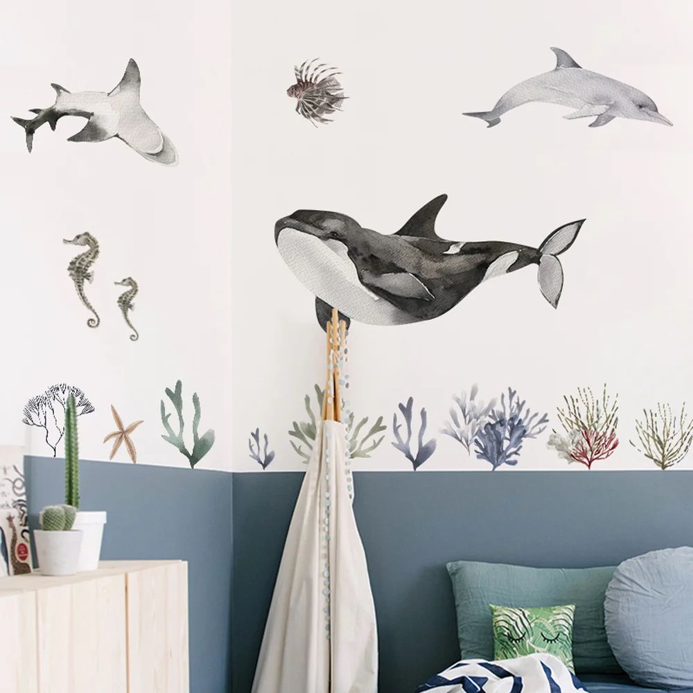 Underwater Ocean Wall Stickers Waterproof Fish Nursery Bathroom Decor 2