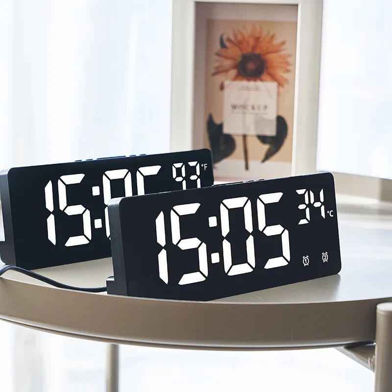 Smart LED Digital Alarm Clock With Voice Control Temperature Display 0