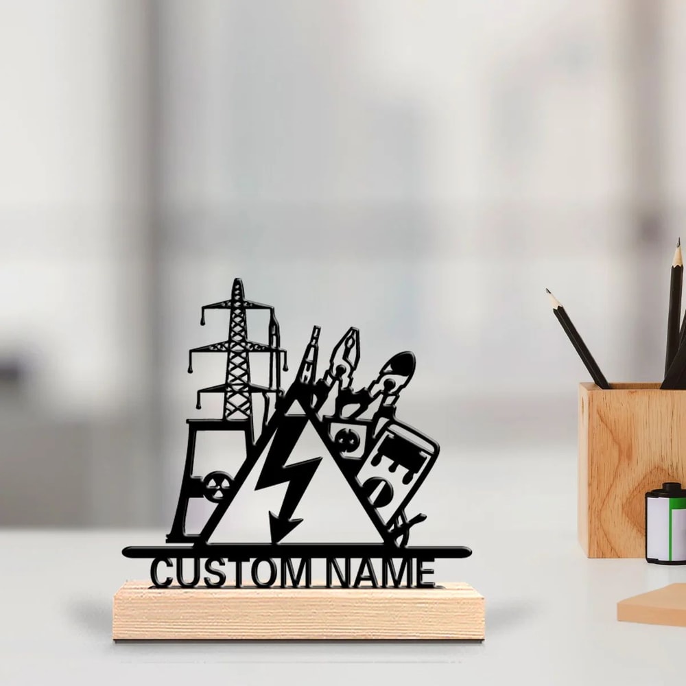 Personalized Electrical Engineer Metal Art Desk Decor With Wooden Base 0