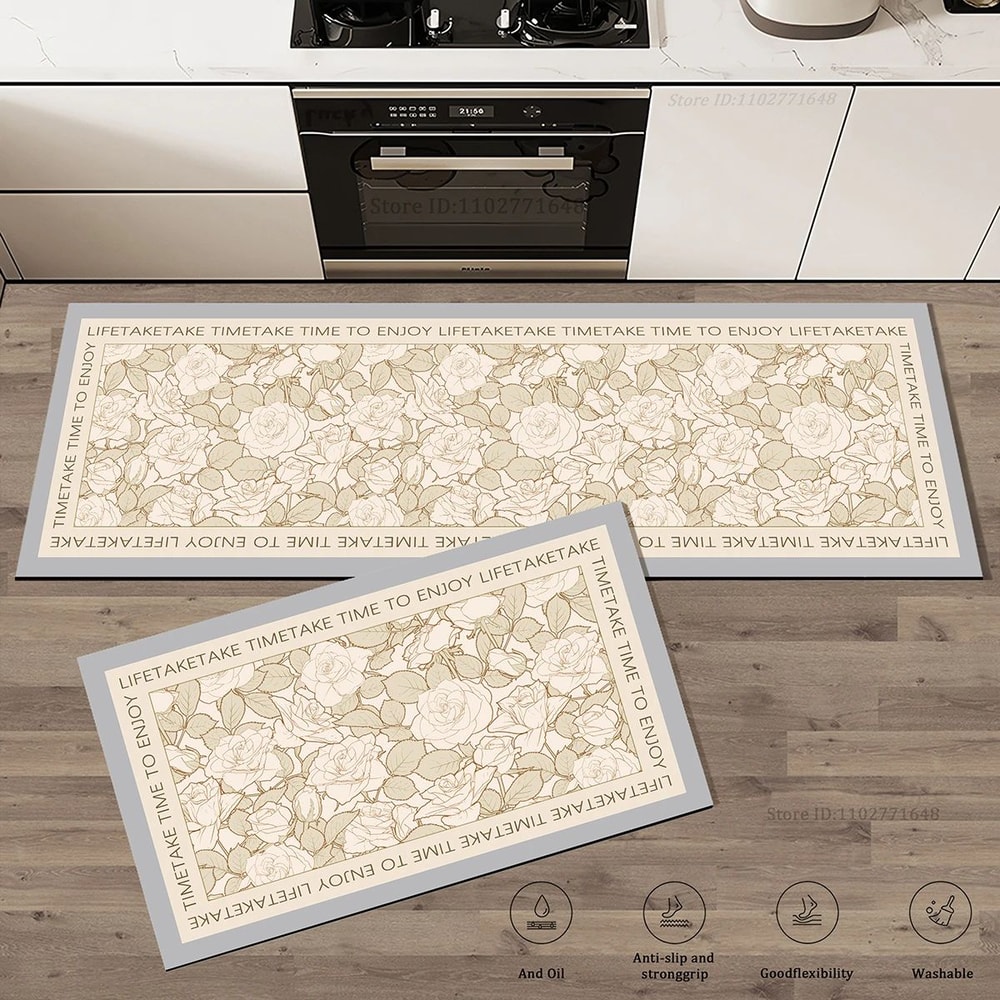 Floral Anti Fatigue Kitchen Rug Non Slip Absorbent Floor Mat 2