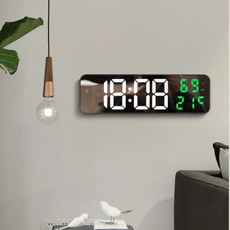 Large LED Digital Wall Clock With Temperature Humidity Display USB Powered Alarm Clock 0
