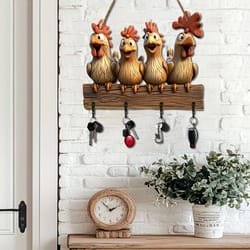 wooden chicken key holder wall mounted decorative key rack