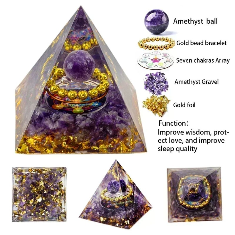 Crystal Energy Pyramid Healing Decor Reiki Chakra Resin Pyramid 7