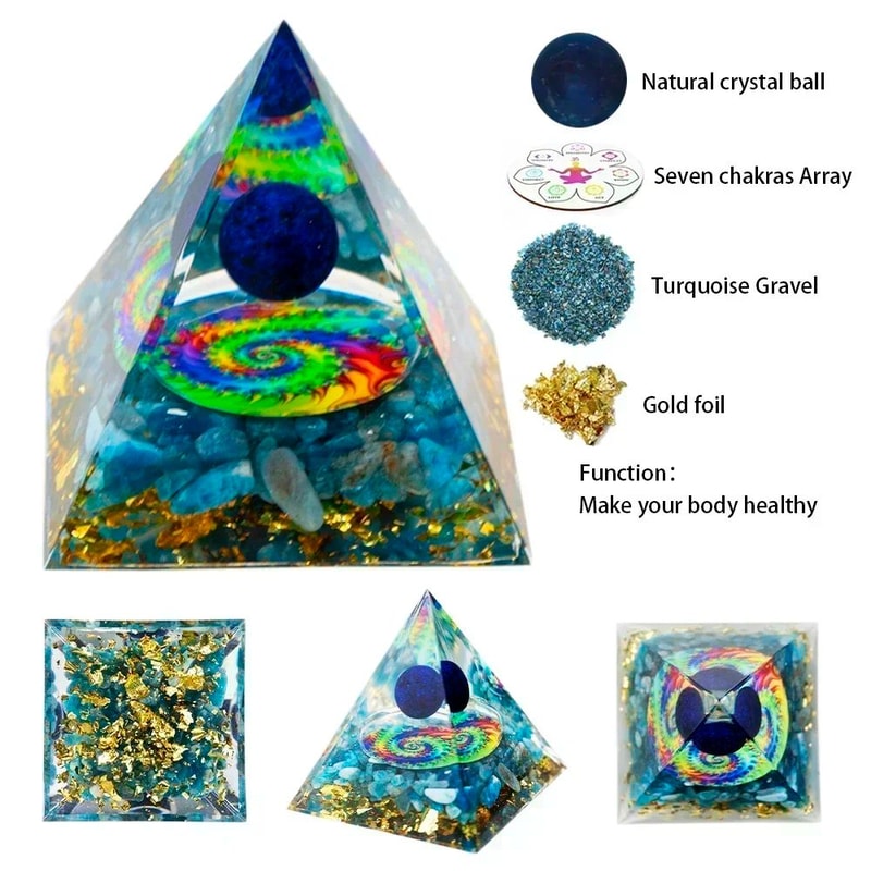 Crystal Energy Pyramid Healing Decor Reiki Chakra Resin Pyramid 8