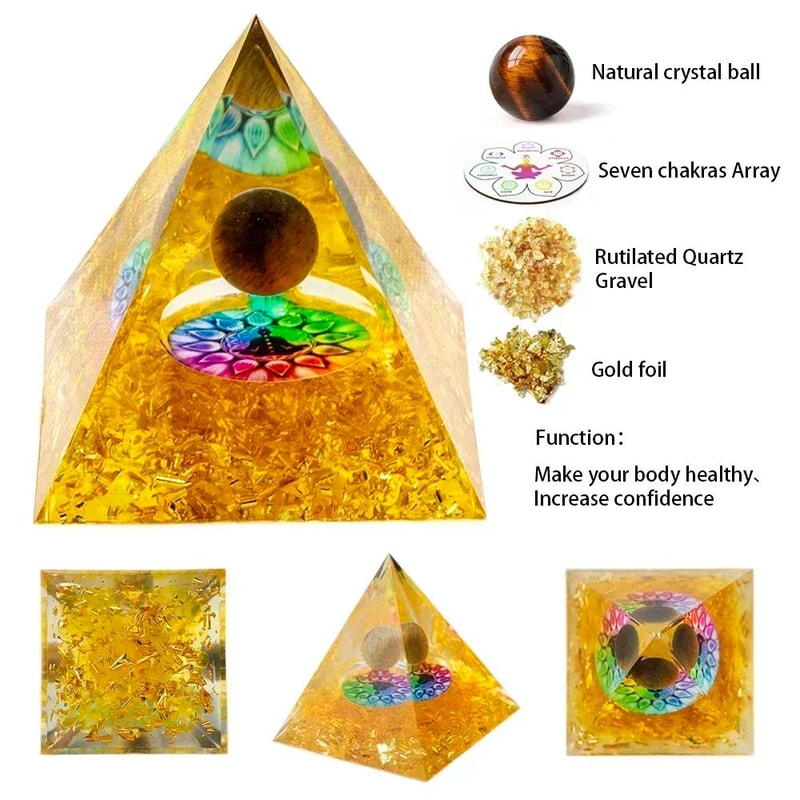 Crystal Energy Pyramid Healing Decor Reiki Chakra Resin Pyramid 11