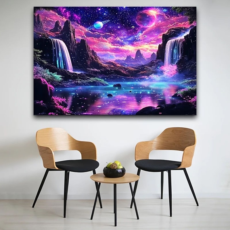 Celestial Glow Starry Sky Tapestry Wall Art Moon Waterfall Decor 2