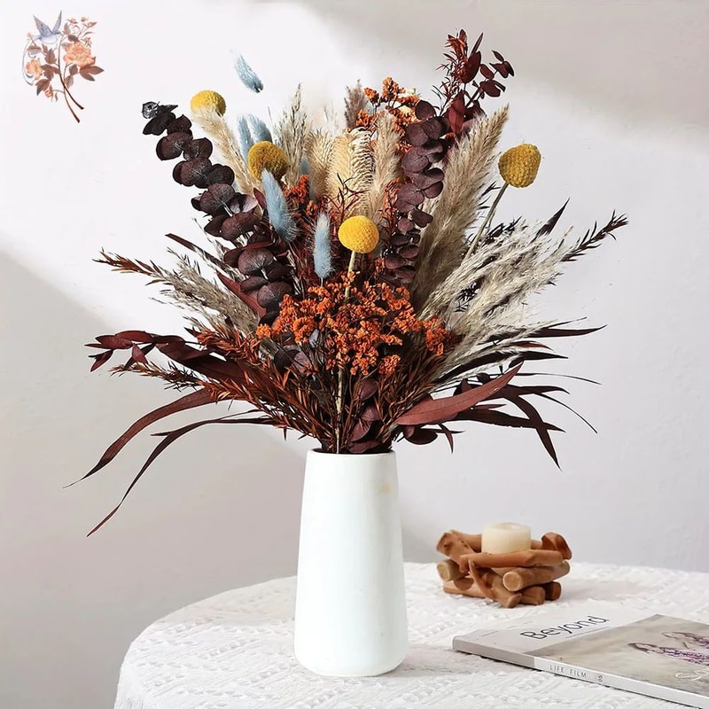 Boho Preserved Flower Bouquet Set Pampas Eucalyptus Home Decor 0