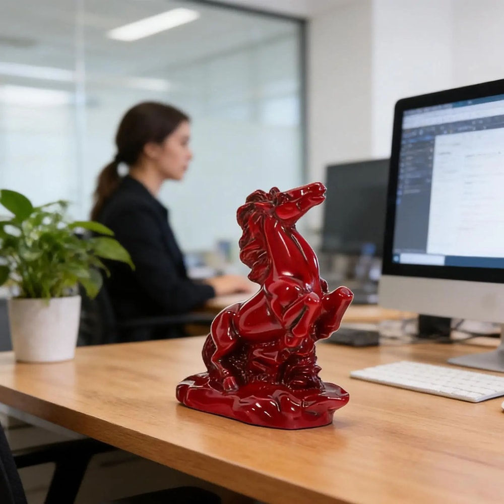 Red Horse Statue Feng Shui Wealth Success Desk Decor 2