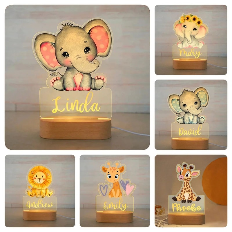 Personalized Kids Name Night Light Custom Acrylic Animal Lamp 0