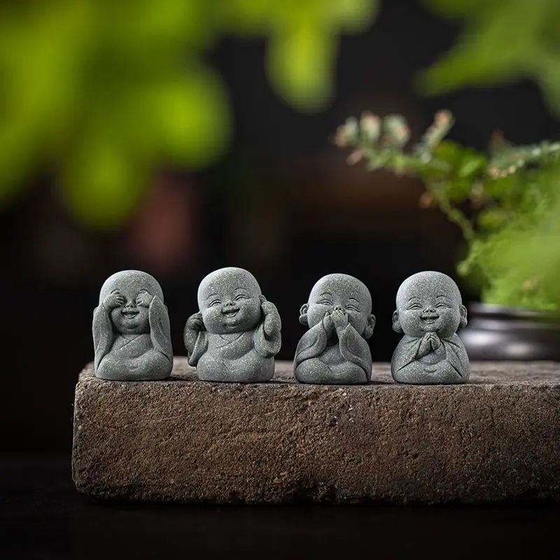 Zen Monk Statue Set Meditation Decor Mini Buddha Figurines 6