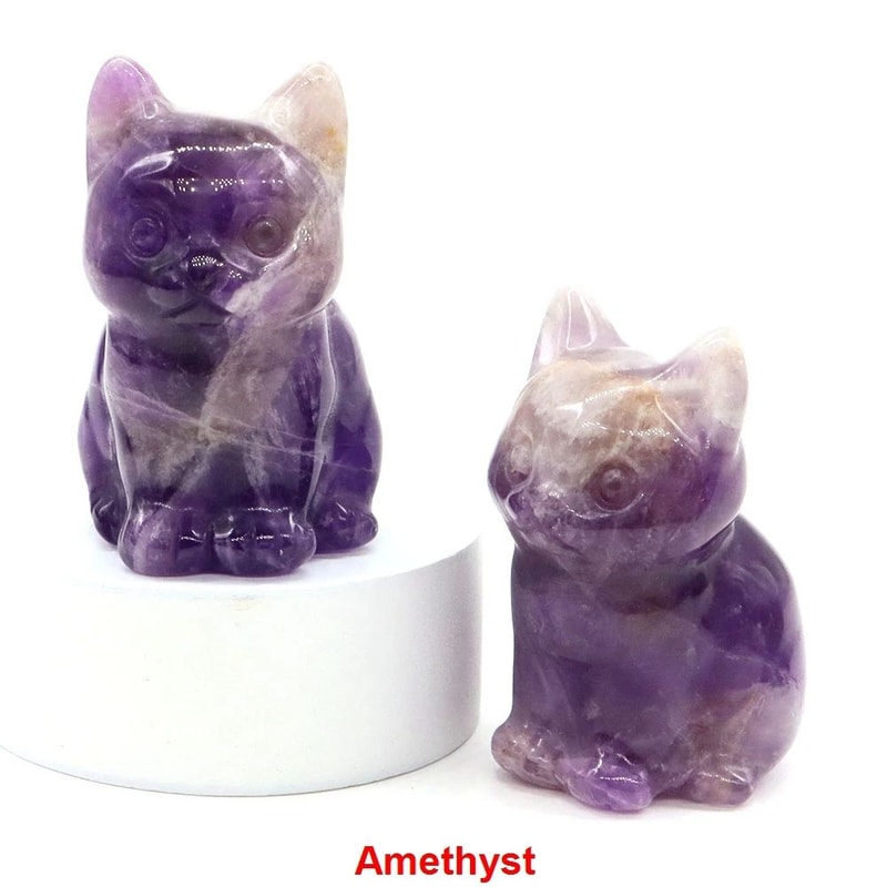 Natural Crystal Cat Statue Amethyst Healing Stone Animal Figurine 6