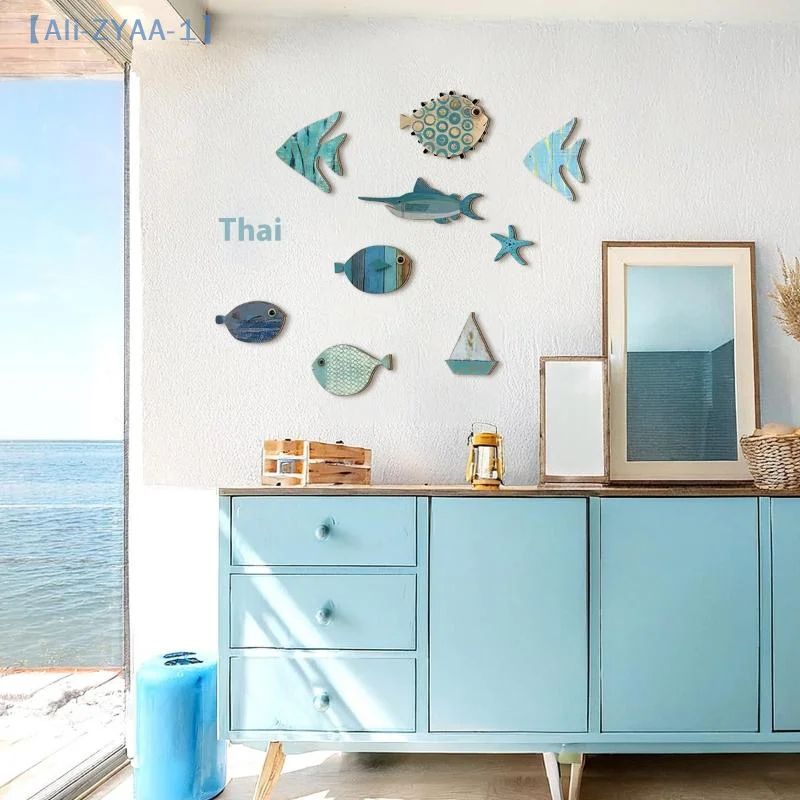 Wooden Fish Wall Decor Coastal Beach Bathroom Nautical Wall Art Set 1