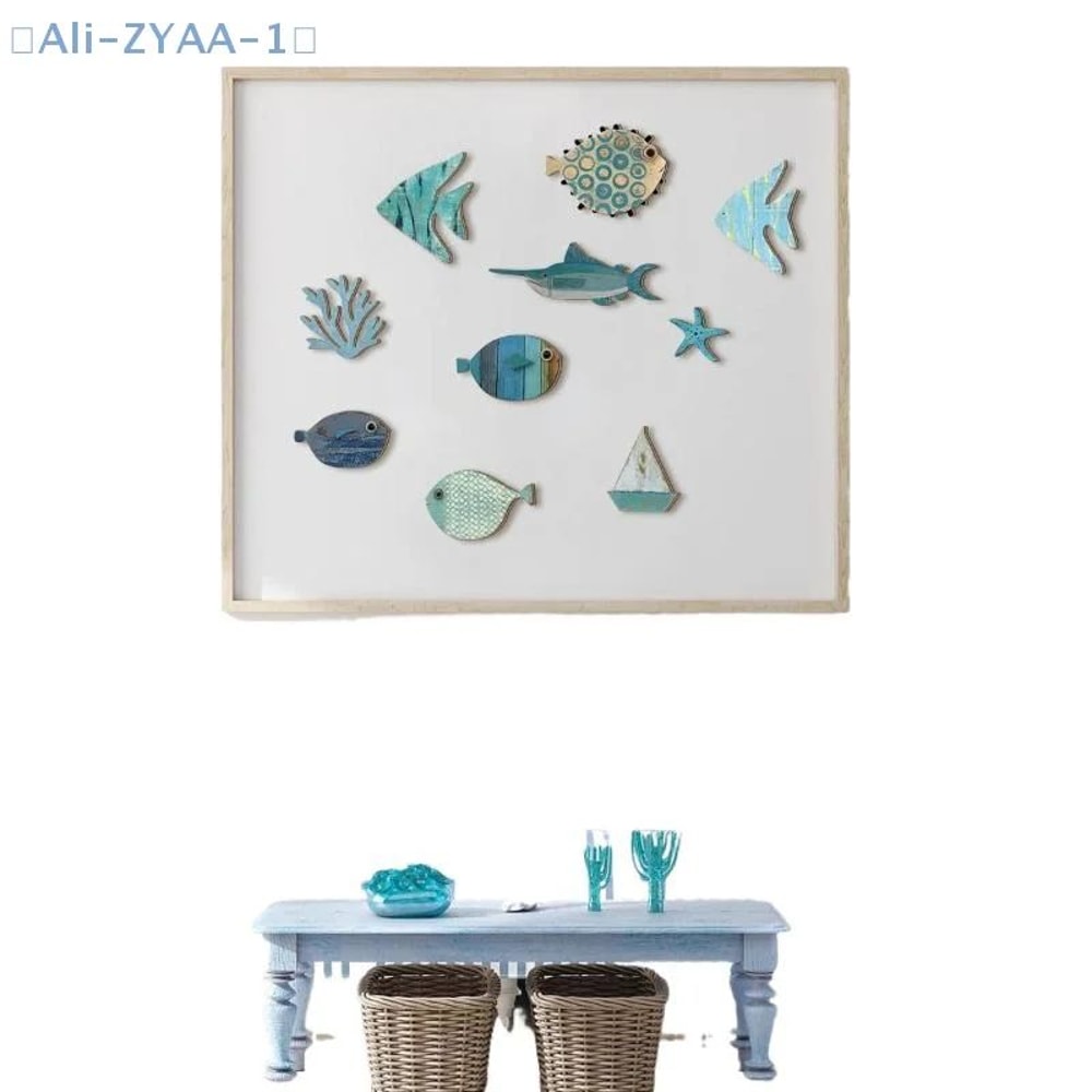 Wooden Fish Wall Decor Coastal Beach Bathroom Nautical Wall Art Set 4