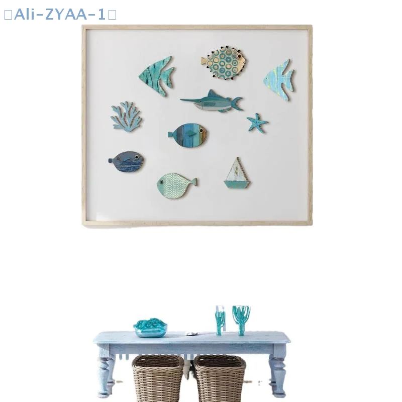 Wooden Fish Wall Decor Coastal Beach Bathroom Nautical Wall Art Set 4