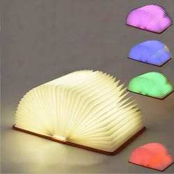 led book lamp foldable wooden night light rgb desk decor