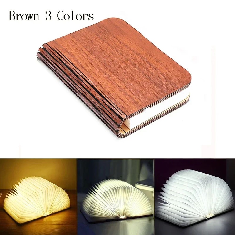 LED Book Lamp Foldable Wooden Night Light RGB Desk Decor 6