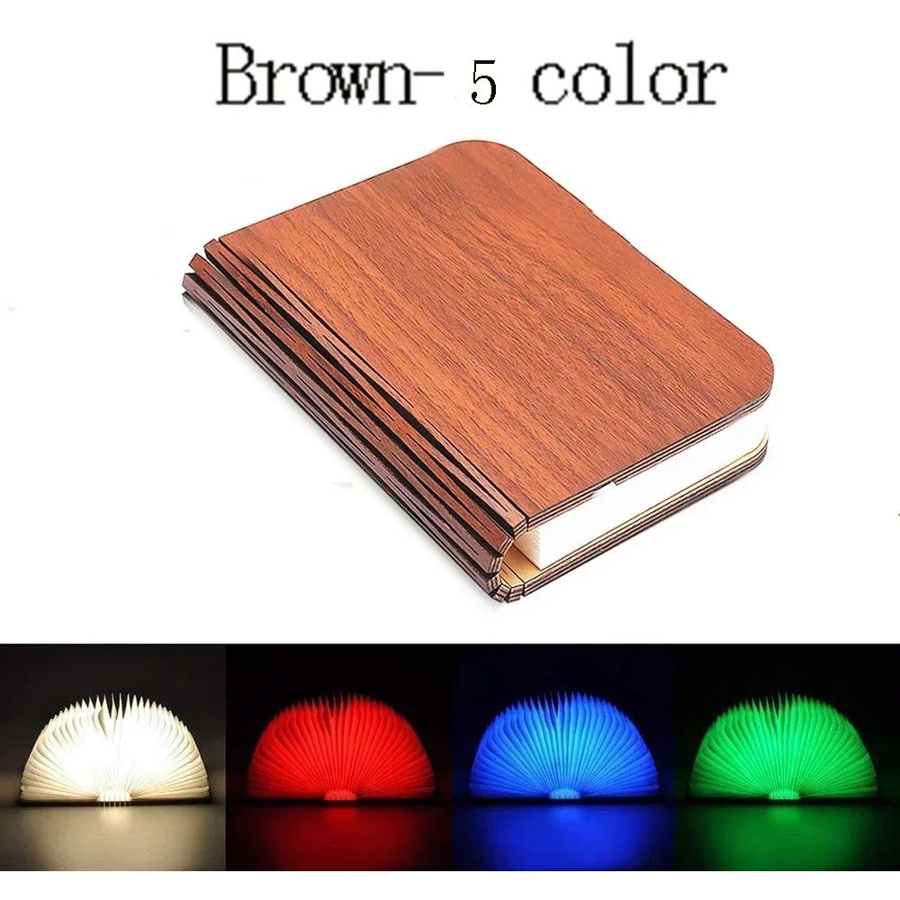 LED Book Lamp Foldable Wooden Night Light RGB Desk Decor 7