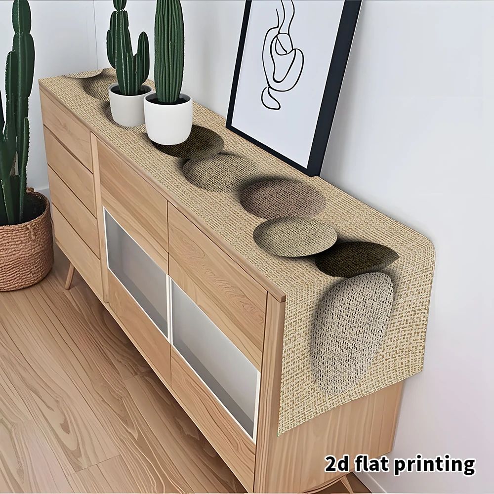 Earth Tone Table Runner Pebble Pattern Neutral Fabric Table Decor 5