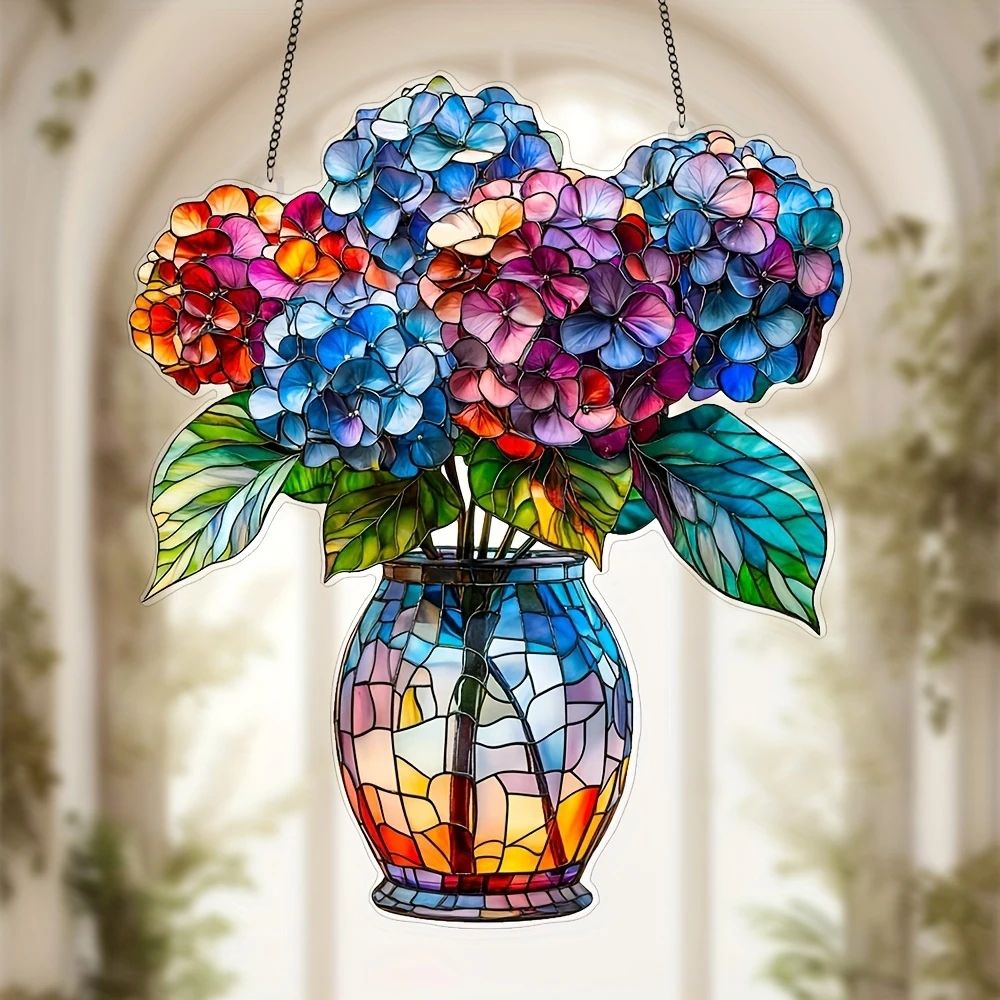 Acrylic Hanging Plant Suncatcher Window Decor Floating Flower Basket Ornament 0
