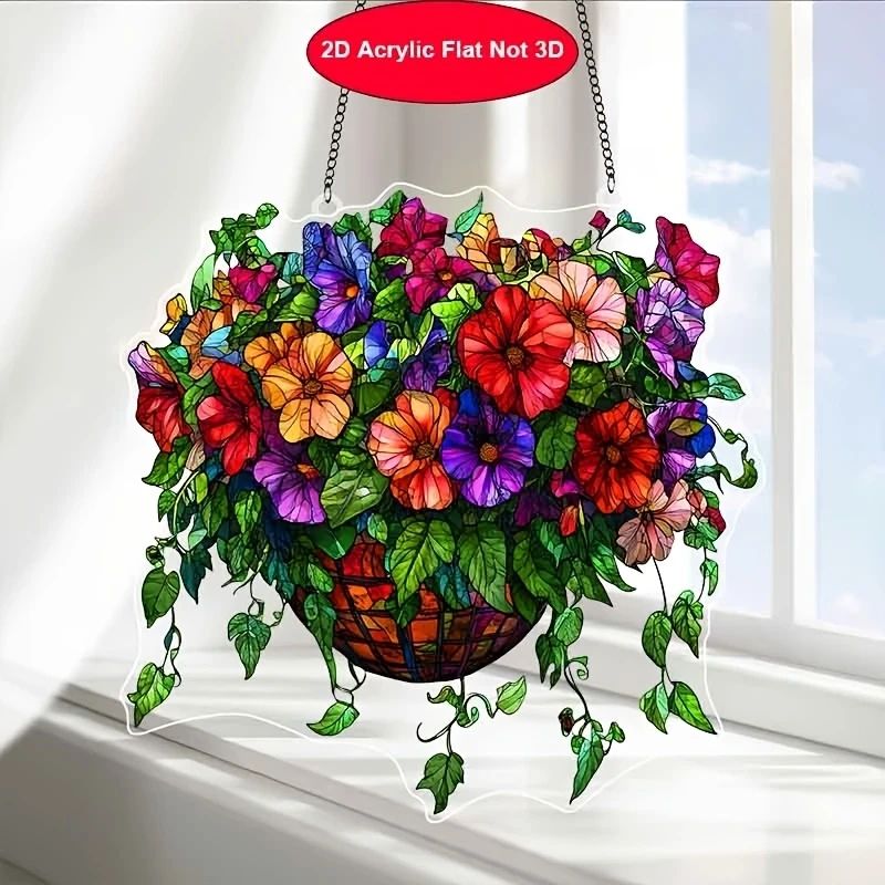 Acrylic Hanging Plant Suncatcher Window Decor Floating Flower Basket Ornament 2