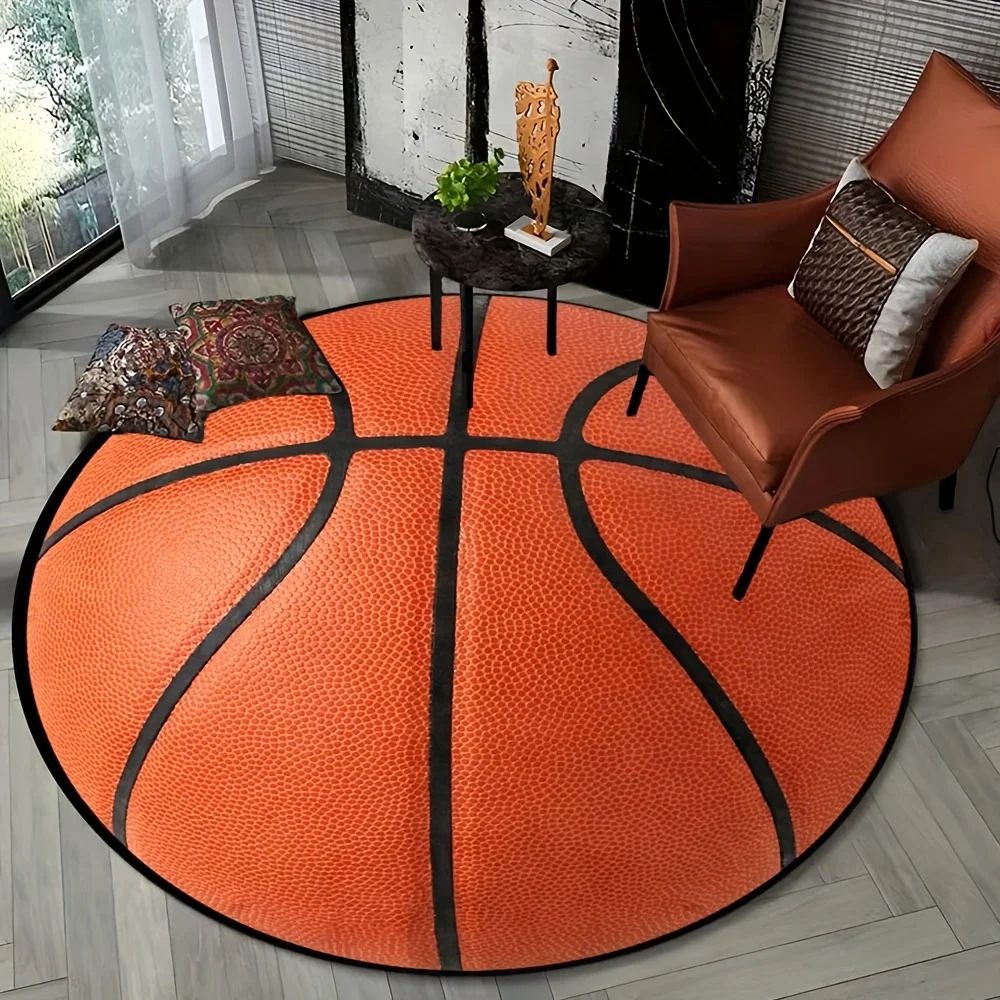 Basketball Rug Non Slip Round Sports Room Decor For Kids Bedroom And Living Space 0