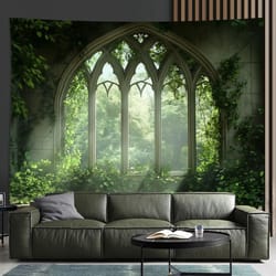gothic window landscape tapestry nature wall decor for bedroom and living room
