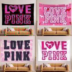 pink love tapestry wall hanging aesthetic room decor for bedroom and living space