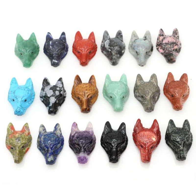 Hand Carved Wolf Head Crystal Pendant Natural Stone Animal Necklace Charm 2