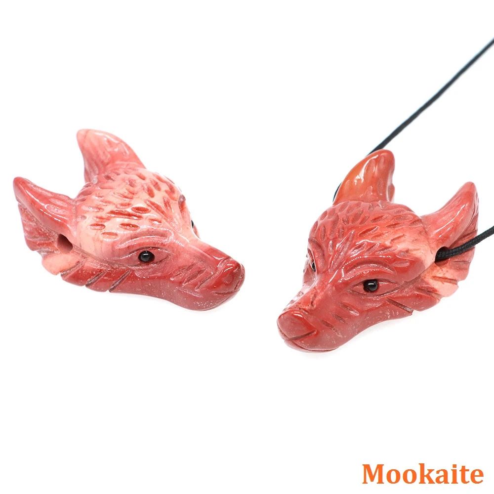 Hand Carved Wolf Head Crystal Pendant Natural Stone Animal Necklace Charm 12