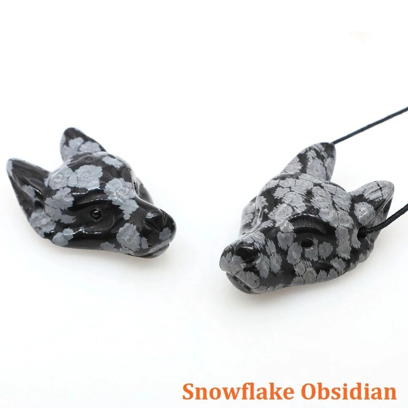 Hand Carved Wolf Head Crystal Pendant Natural Stone Animal Necklace Charm 19