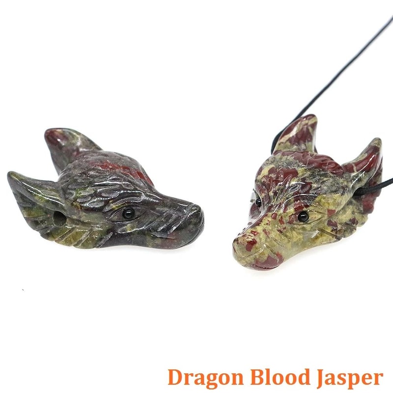 Hand Carved Wolf Head Crystal Pendant Natural Stone Animal Necklace Charm 6