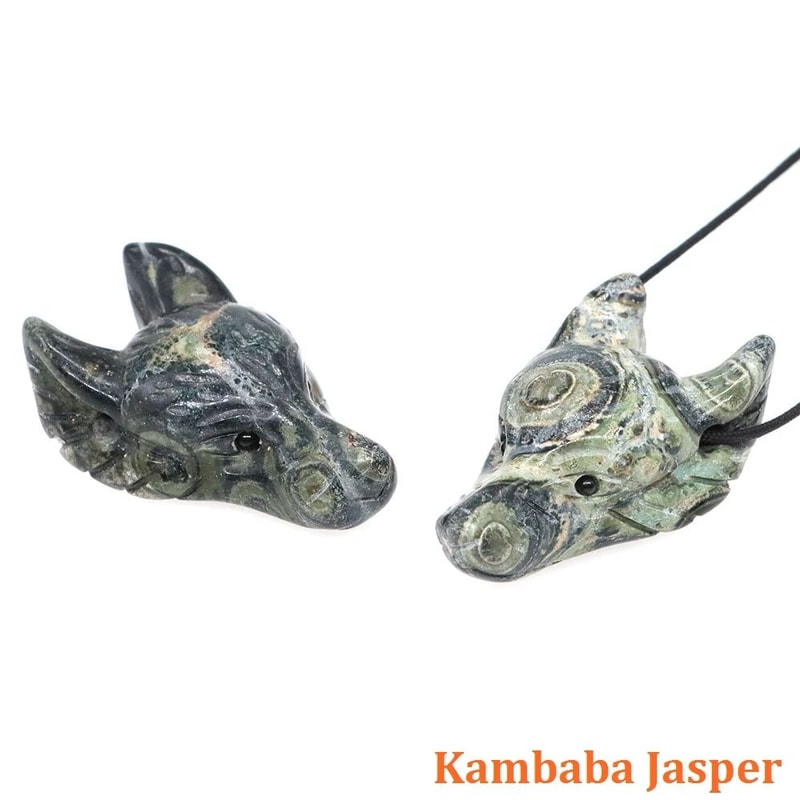 Hand Carved Wolf Head Crystal Pendant Natural Stone Animal Necklace Charm 8