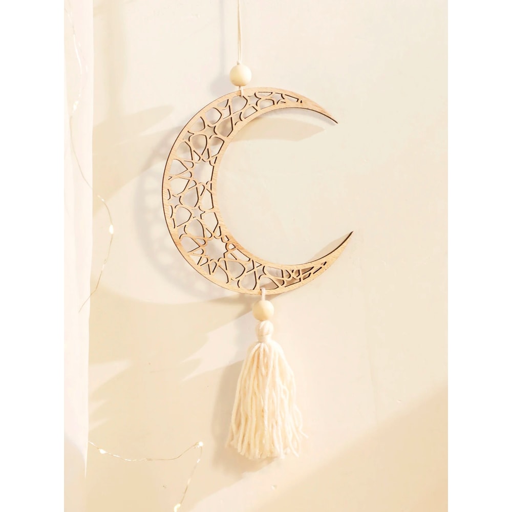 Wooden Ramadan Hanging Decor Moon Tassel Eid Mubarak Ornament Set 2