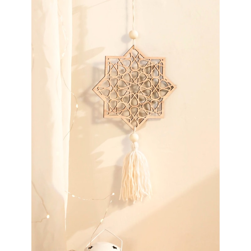 Wooden Ramadan Hanging Decor Moon Tassel Eid Mubarak Ornament Set 4