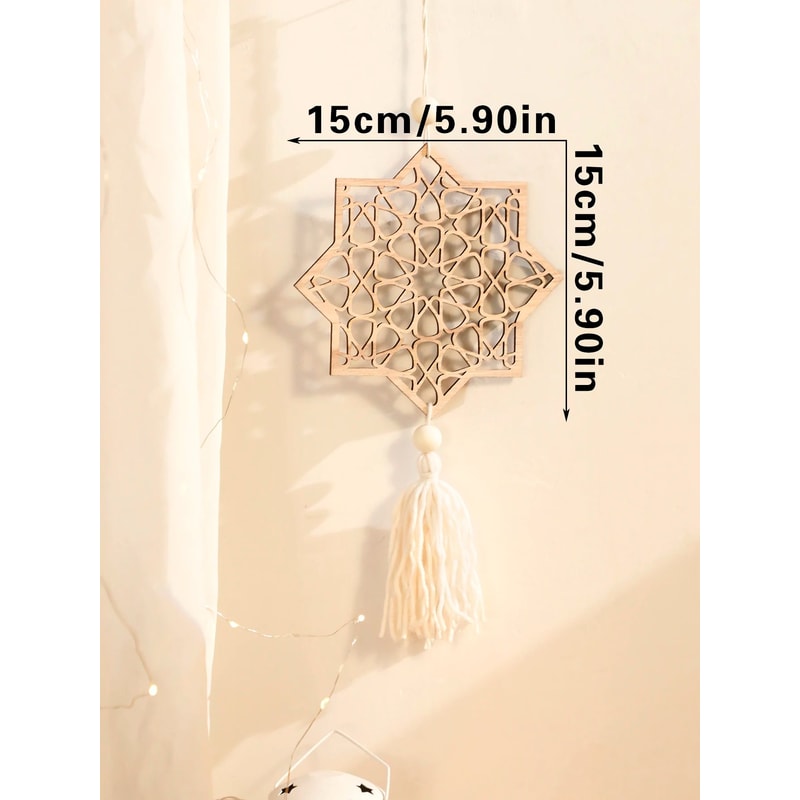 Wooden Ramadan Hanging Decor Moon Tassel Eid Mubarak Ornament Set 8