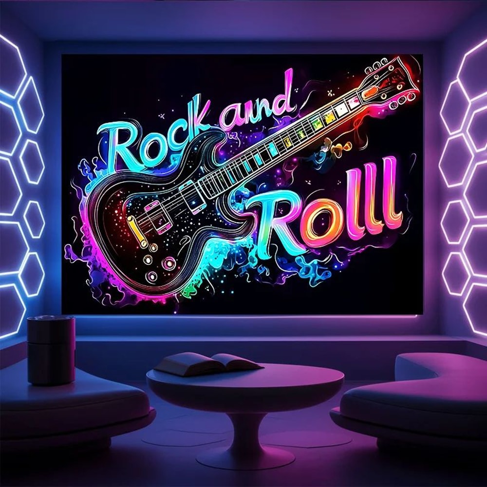 Vikama Neon Guitar Tapestry Rock Music Wall Decor For Bedroom And Studio 3