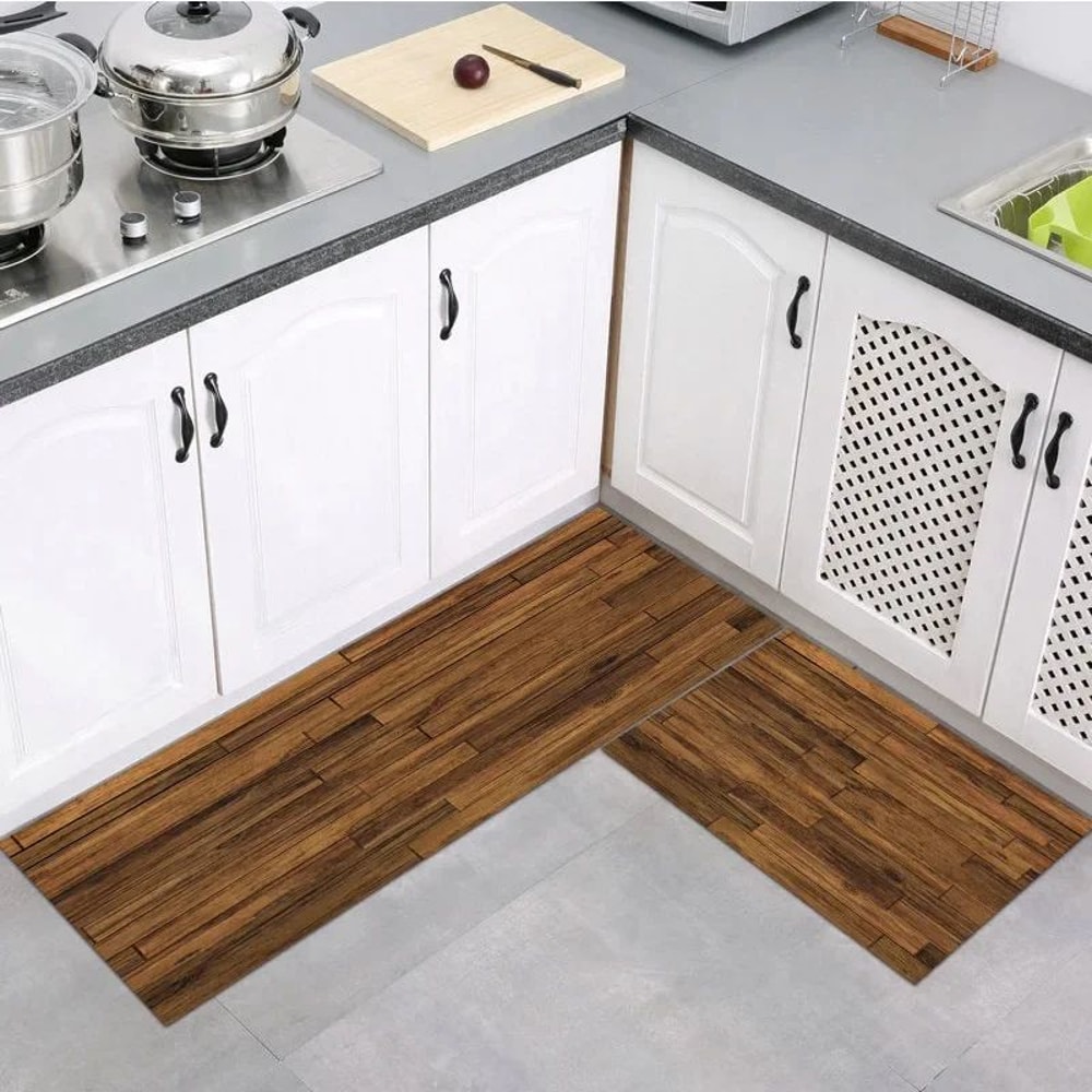 Wood Grain Non Slip Floor Mat Waterproof Kitchen Bathroom Rug 9