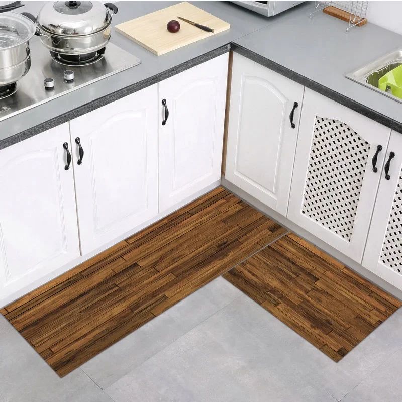 Wood Grain Non Slip Floor Mat Waterproof Kitchen Bathroom Rug 9
