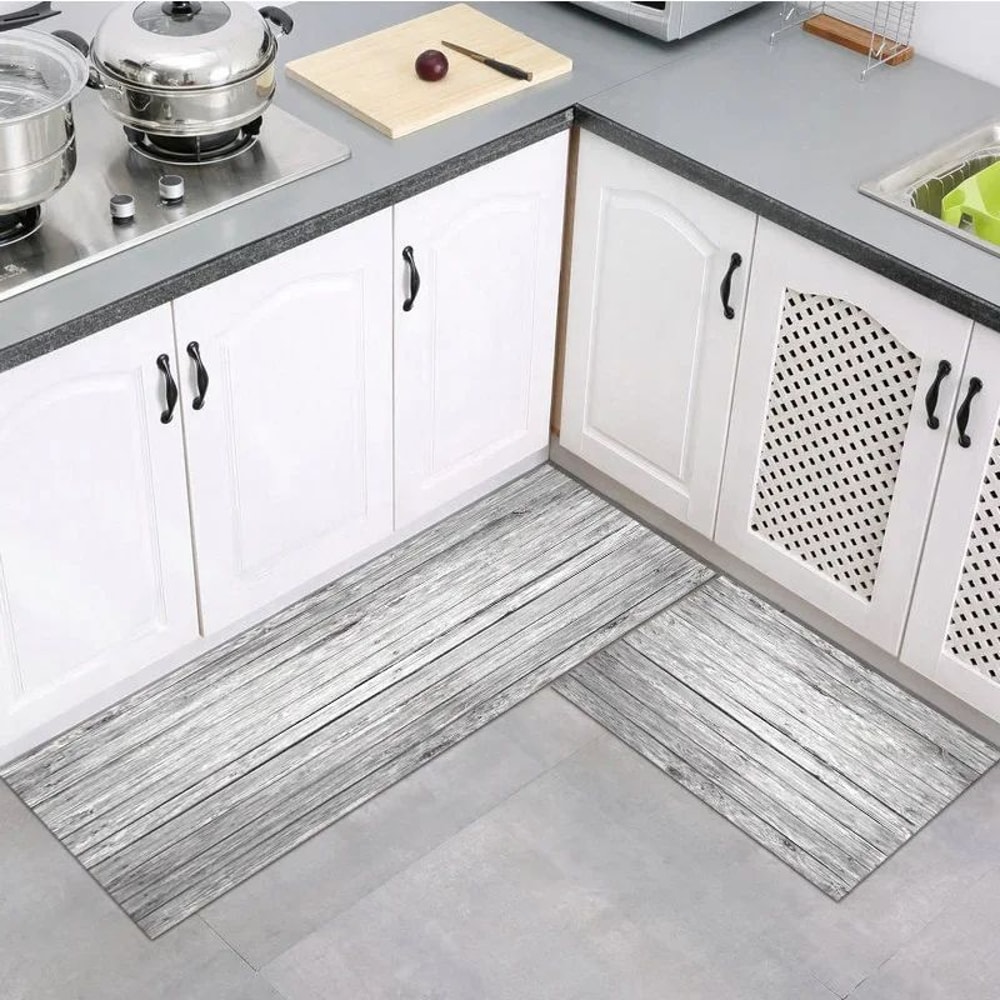 Wood Grain Non Slip Floor Mat Waterproof Kitchen Bathroom Rug 14