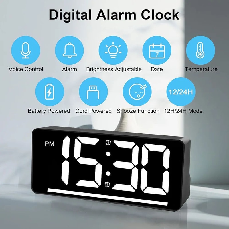 Large Display Digital Alarm Clock With Temperature And Night Light 4