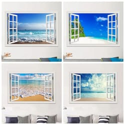 3d beach window wall sticker ocean view room decor