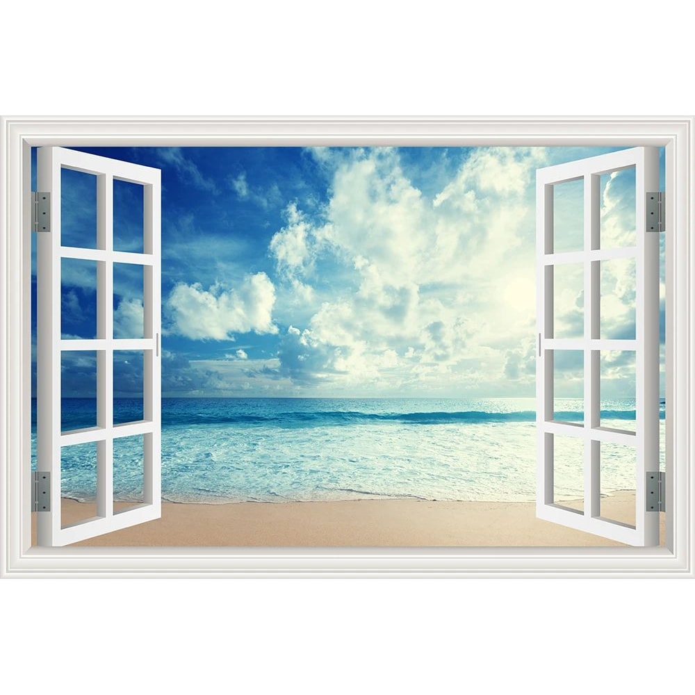3D Beach Window Wall Sticker Ocean View Room Decor 6
