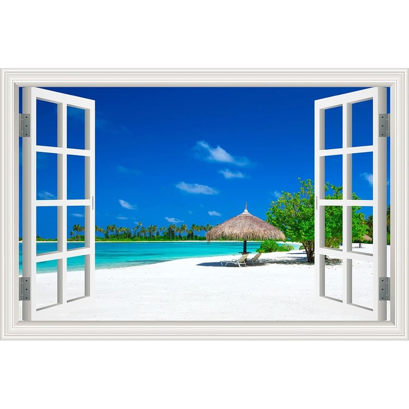 3D Beach Window Wall Sticker Ocean View Room Decor 15