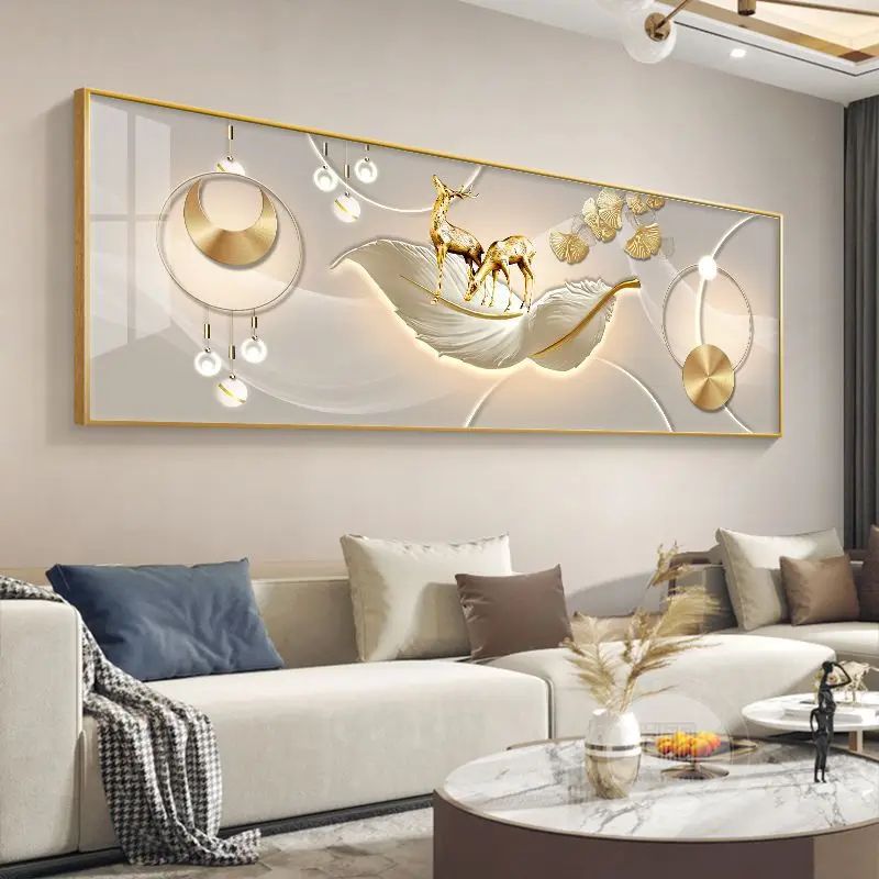 Golden Deer Canvas Wall Art With Chinese Style Feng Shui Design 0