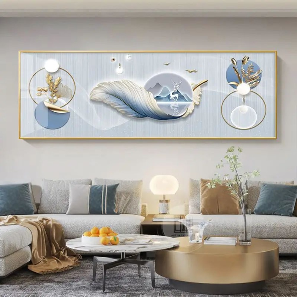 Golden Deer Canvas Wall Art With Chinese Style Feng Shui Design 12