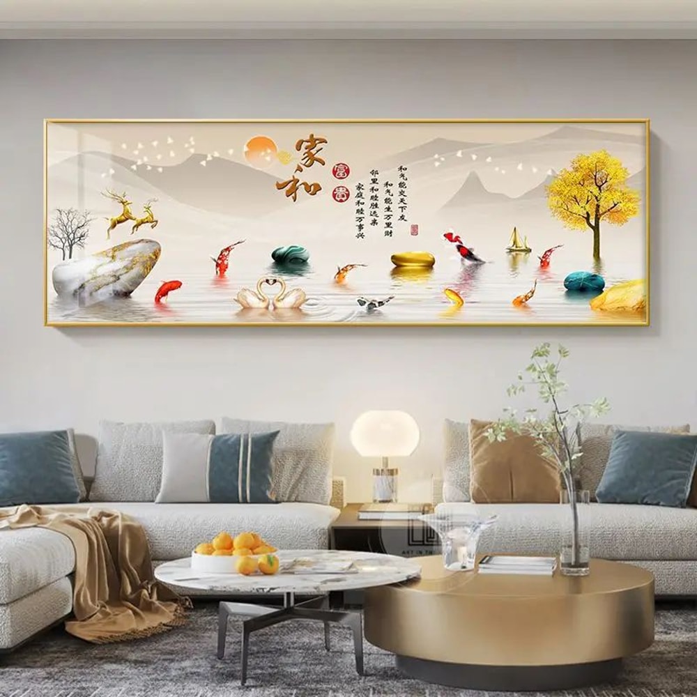 Golden Deer Canvas Wall Art With Chinese Style Feng Shui Design 18