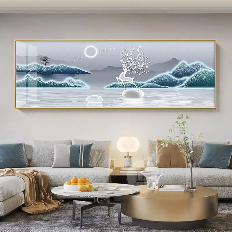 Golden Deer Canvas Wall Art With Chinese Style Feng Shui Design 8